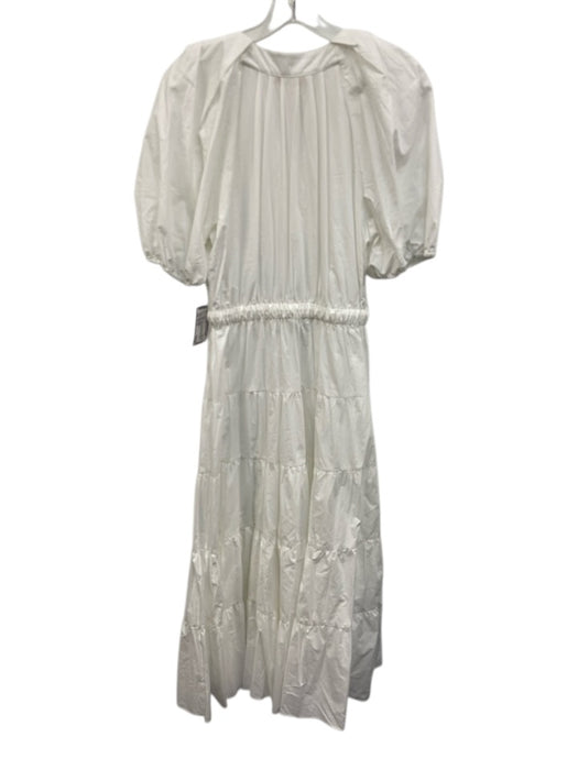 Ulla Johnson Size M / 10 White Cotton Short Puff Sleeve V Neck Tiered Dress White / M / 10