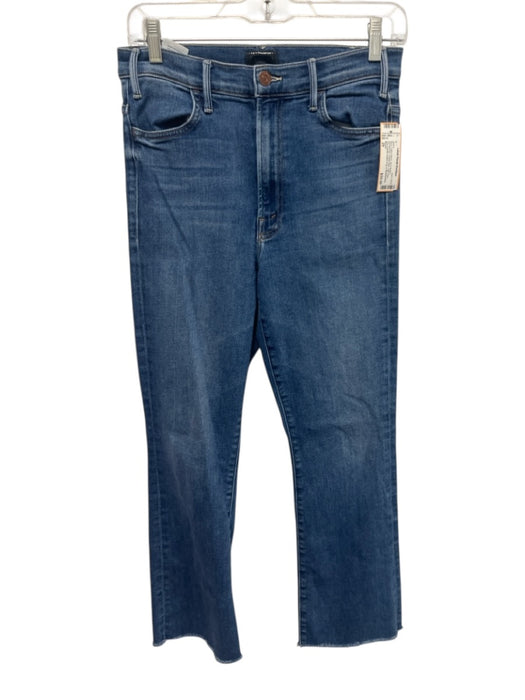 Mother Size 29 Blue Cotton Blend Zip & Button Whiskering Frayed Hem Jeans Blue / 29