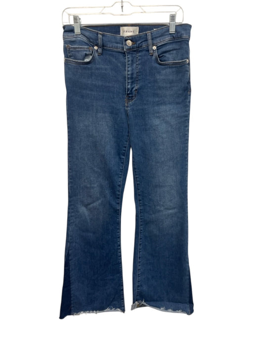 Frame Size 28 Blue Cotton Blend Zip & Button Whiskering Flare Faded Jeans Blue / 28