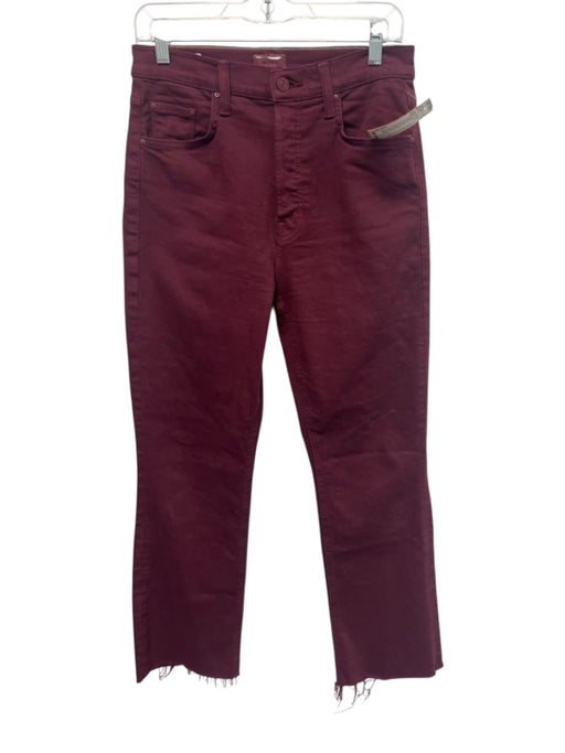 Mother Size 28 Burgundy Cotton Blend Button Fly Ankle Cuff High Rise Jeans Burgundy / 28