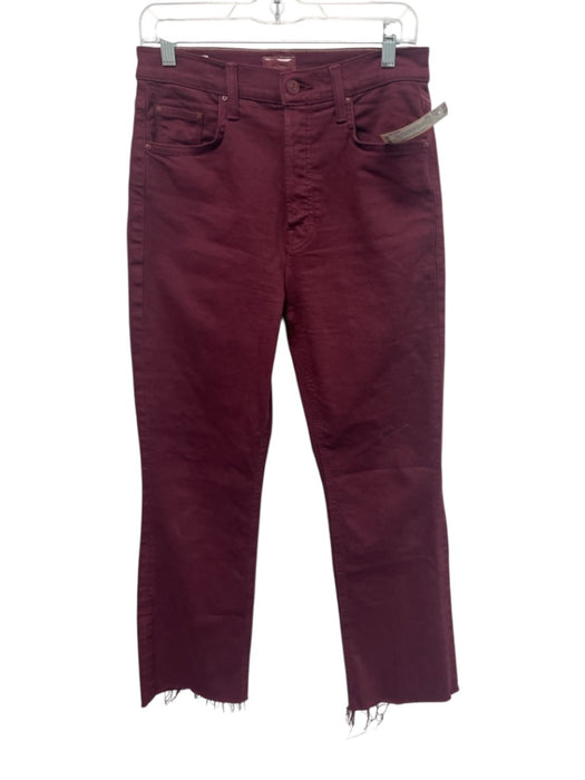 Mother Size 28 Burgundy Cotton Blend Button Fly Ankle Cuff High Rise Jeans Burgundy / 28