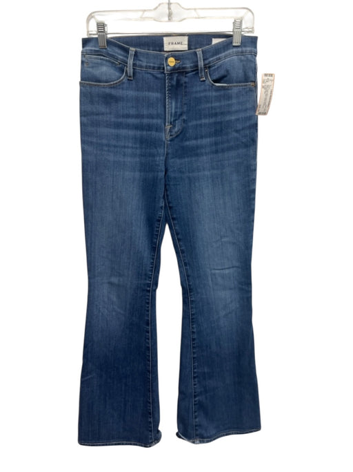 Frame Size 28 Blue Cotton Blend Zip & Button Whiskering Flare Faded Jeans Blue / 28
