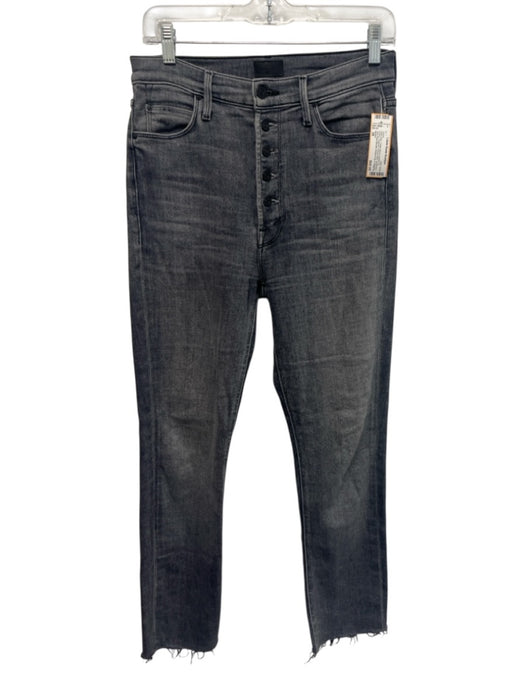 Mother Size 28 Dark Grey Cotton Blend Button Fly Faded Cropped Frayed Hem Jeans Dark Grey / 28
