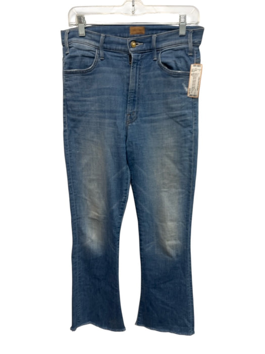 Mother Size 28 Blue Cotton Blend Zip & Button Whiskering Frayed Hem Jeans Blue / 28