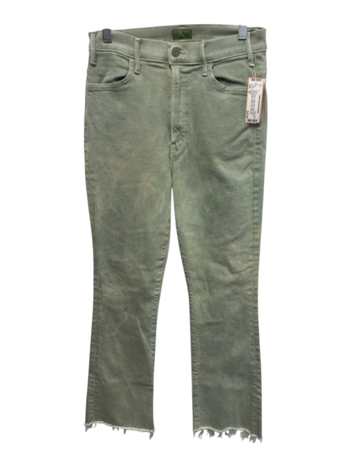 Mother Size 28 Light Green Cotton Blend Zip & Button Whiskering Frayed Hem Jeans Light Green / 28