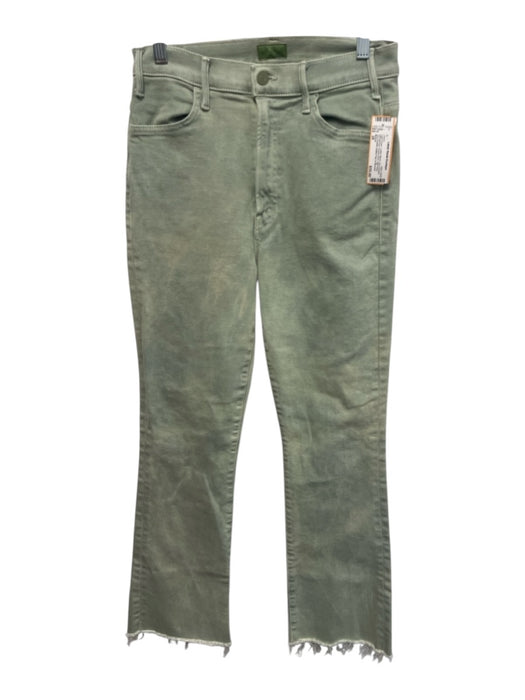 Mother Size 28 Light Green Cotton Blend Zip & Button Whiskering Frayed Hem Jeans Light Green / 28
