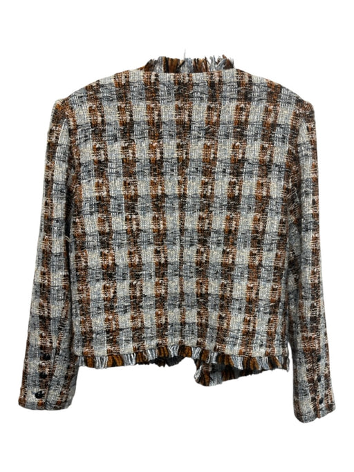 L'agence Size 10 Blue, Orange & Multi Poly Blend Tweed Frayed Open Front Blazer Blue, Orange & Multi / 10