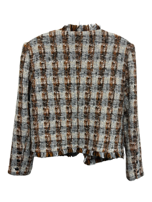 L'agence Size 10 Blue, Orange & Multi Poly Blend Tweed Frayed Open Front Blazer Blue, Orange & Multi / 10