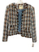 L'agence Size 10 Blue, Orange & Multi Poly Blend Tweed Frayed Open Front Blazer Blue, Orange & Multi / 10