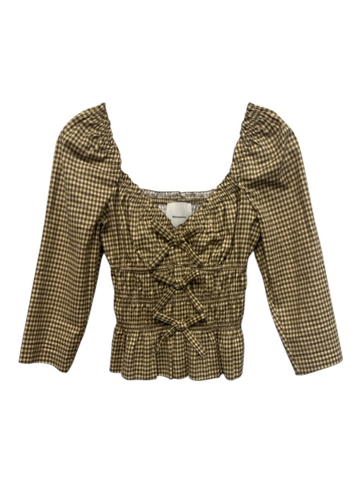 Reformation Size 2 Yellow & Brown Cotton Blend Gingham Puff Sleeve Top Yellow & Brown / 2