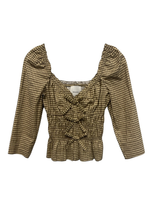 Reformation Size 2 Yellow & Brown Cotton Blend Gingham Puff Sleeve Top Yellow & Brown / 2