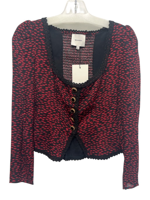 Reformation Size 2 Red & Black Lenzing Blend Wide Neck Printed Long Sleeve Top Red & Black / 2