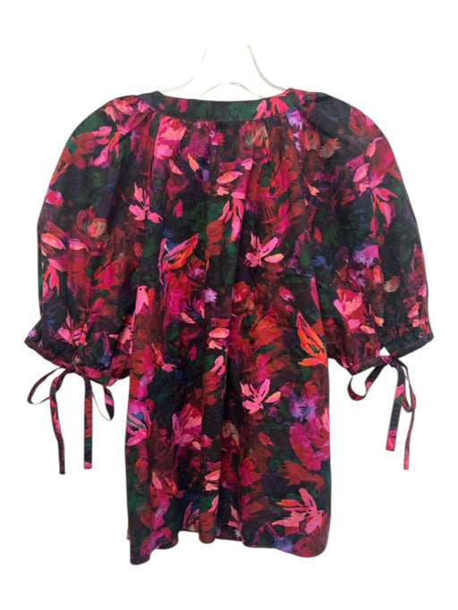 Ulla Johnson Size 10 Pink Multi Cotton Button Front Puff Sleeve Printed Top Pink Multi / 10