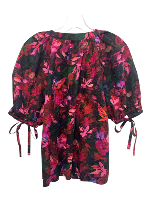Ulla Johnson Size 10 Pink Multi Cotton Button Front Puff Sleeve Printed Top Pink Multi / 10