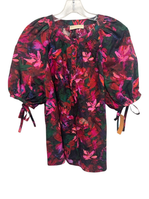 Ulla Johnson Size 10 Pink Multi Cotton Button Front Puff Sleeve Printed Top Pink Multi / 10