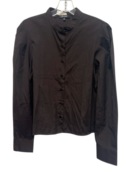 Madewell Size M Dark Brown Cotton Button Front Long Sleeve Round Neck Top Dark Brown / M