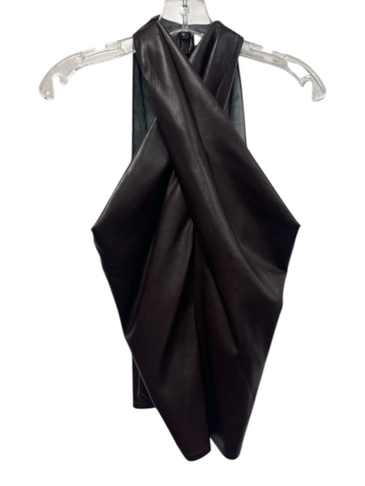 A.L.C. Size 10 Dark Brown Poly Blend Sleeveless Cross Front Zip Back Top Dark Brown / 10