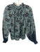 Ulla Johnson Size 6 Blue Multi Cotton Blend Floral V Neck Tie Neck Top Blue Multi / 6