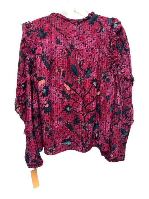 Ulla Johnson Size 10 Pink Multi Cotton Blend Printed V Neck Long Sleeve Top Pink Multi / 10