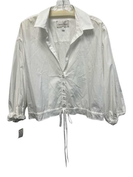Cara Cara Size M White Cotton Blend V Neck Button Front Long Sleeve Top White / M