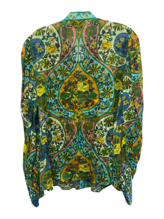 Alemais Size 8 Blue, Green & Multi Ramie V Neck Long Sleeve Printed Top Blue, Green & Multi / 8