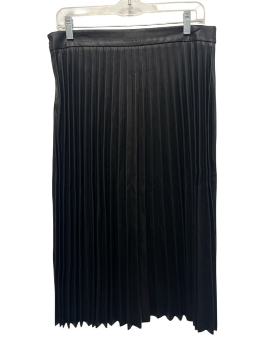 Milly Size 10 Black PU Leather Zip Close Pleated Skirt Black / 10
