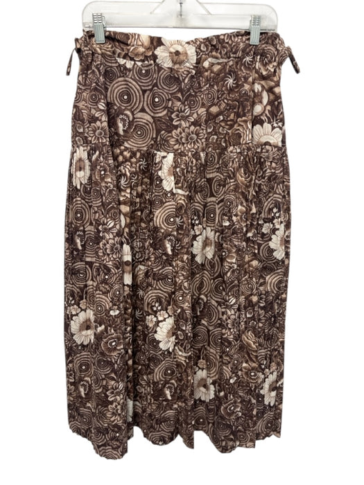 Ulla Johnson Size 10 Brown & White Cotton Blend Floral Pleated Skirt Brown & White / 10