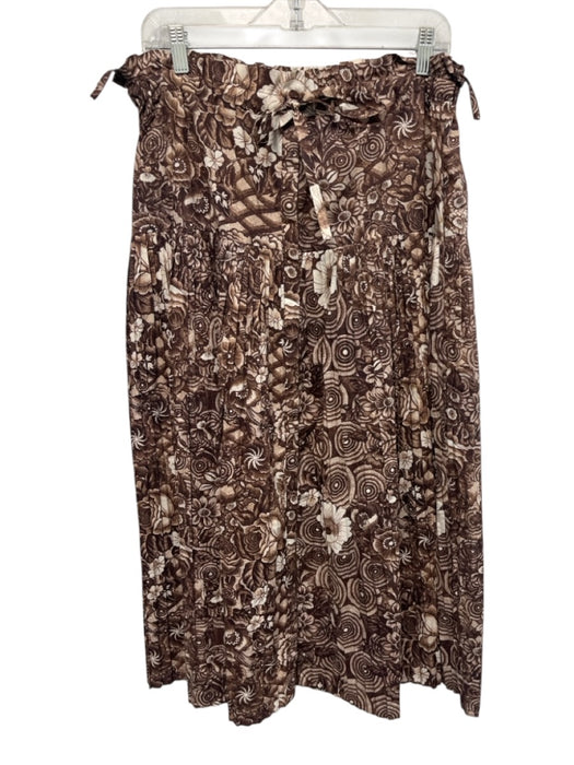 Ulla Johnson Size 10 Brown & White Cotton Blend Floral Pleated Skirt Brown & White / 10