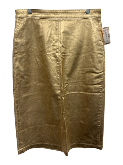 Joe's Size 28 Gold Cotton Blend Zip Metallic Front Slit Skirt Gold / 28