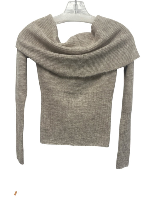 Reformation Size XS Beige Alpaca Blend Twist Front Off Shoulder Long Sleeve Top Beige / XS