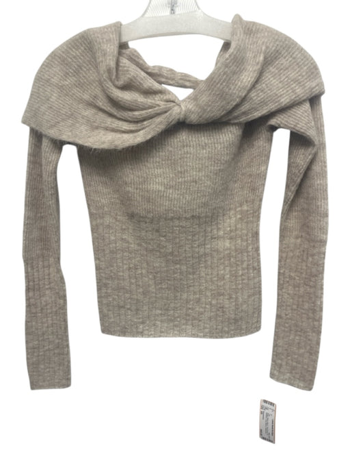 Reformation Size XS Beige Alpaca Blend Twist Front Off Shoulder Long Sleeve Top Beige / XS