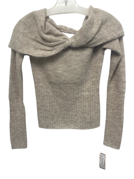 Reformation Size XS Beige Alpaca Blend Twist Front Off Shoulder Long Sleeve Top Beige / XS