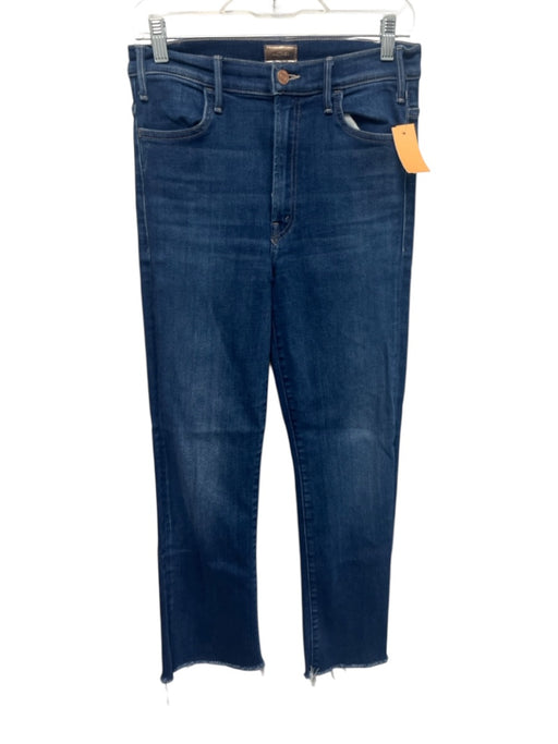 Mother Size 29 Blue Cotton Blend Zip & Button Whiskering Frayed Hem Jeans Blue / 29