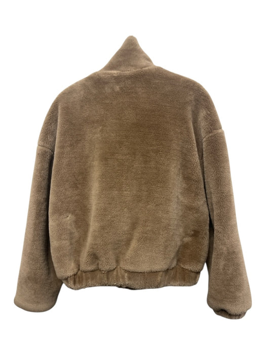 BlankNYC Size M Beige Brown Polyester Zip & Snaps High Neck Fuzzy Jacket Beige Brown / M