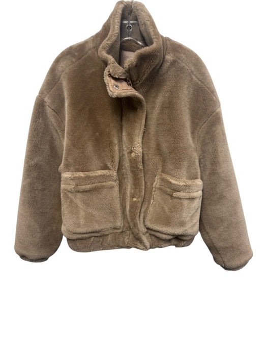 BlankNYC Size M Beige Brown Polyester Zip & Snaps High Neck Fuzzy Jacket Beige Brown / M