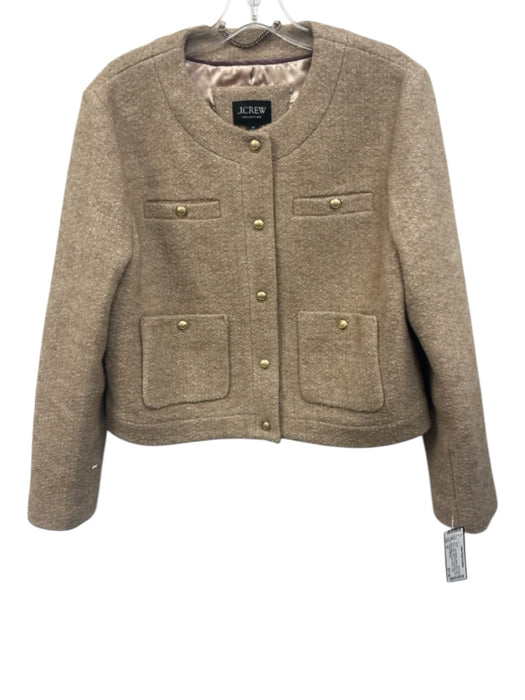 J Crew Collection Size 10 Beige Brown Wool Blend Snap Button Front Crop Jacket Beige Brown / 10