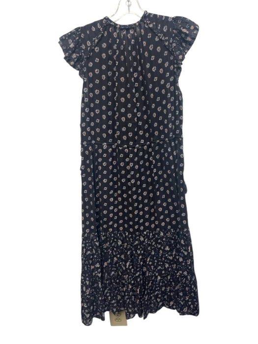 Ulla Johnson Size 8 Black & Blue Cotton Floral Paisley Ruffle Cap Sleeve Dress Black & Blue / 8