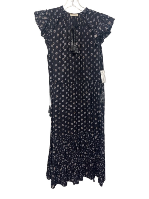 Ulla Johnson Size 8 Black & Blue Cotton Floral Paisley Ruffle Cap Sleeve Dress Black & Blue / 8