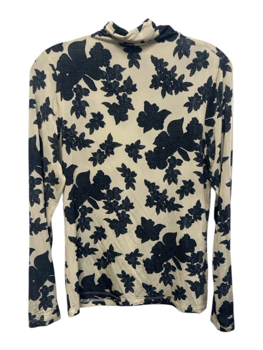 Ulla Johnson Size L Cream Beige & Navy Blue Rayon Blend Abstract Floral Top Cream Beige & Navy Blue / L