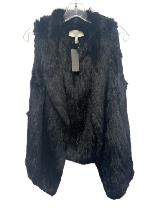 Joie Size M Black Rabbit Fur Knit Hook & Eye Front Vest Black / M