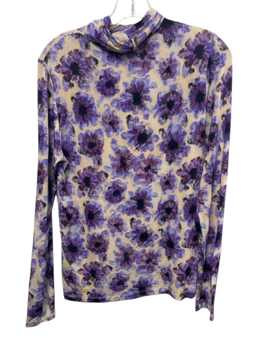 Ulla Johnson Size L Cream Beige & Purple Rayon Blend Floral Long Sleeve Top Cream Beige & Purple / L