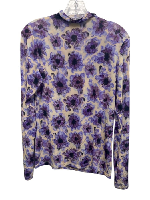 Ulla Johnson Size L Cream Beige & Purple Rayon Blend Floral Long Sleeve Top Cream Beige & Purple / L