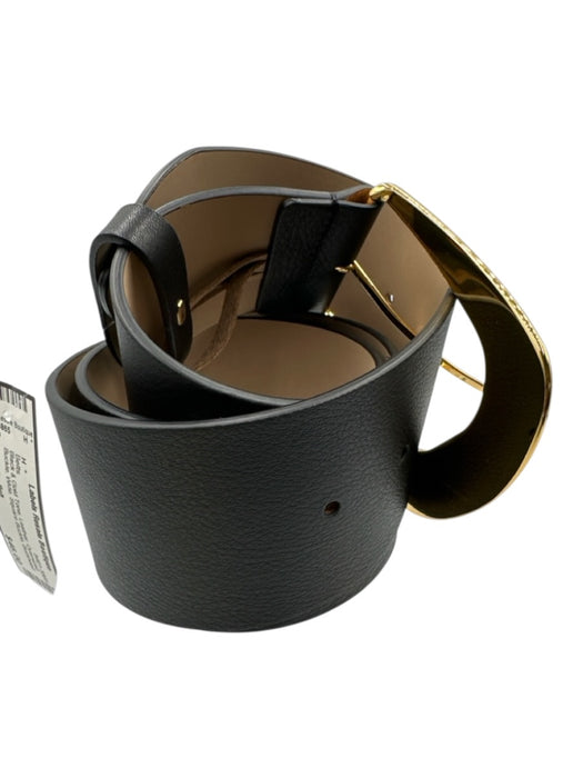 B-Low The Belt Black & Gold Tone Leather Oversized Buckle Wide Belts Black & Gold Tone / M