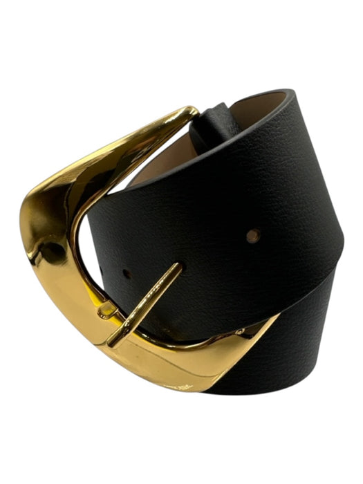 B-Low The Belt Black & Gold Tone Leather Oversized Buckle Wide Belts Black & Gold Tone / M