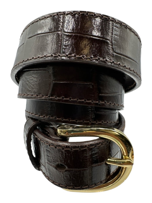 J. Crew Dark Brown Leather Croc Embossed Round Buckle Gold Tone Buckle Belts Dark Brown / M