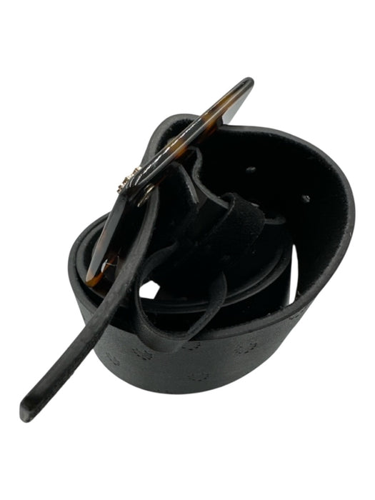 Lele Sadoughi Black Leather Suede Tortoiseshell Buckle Square Buckle Belts Black / Est M