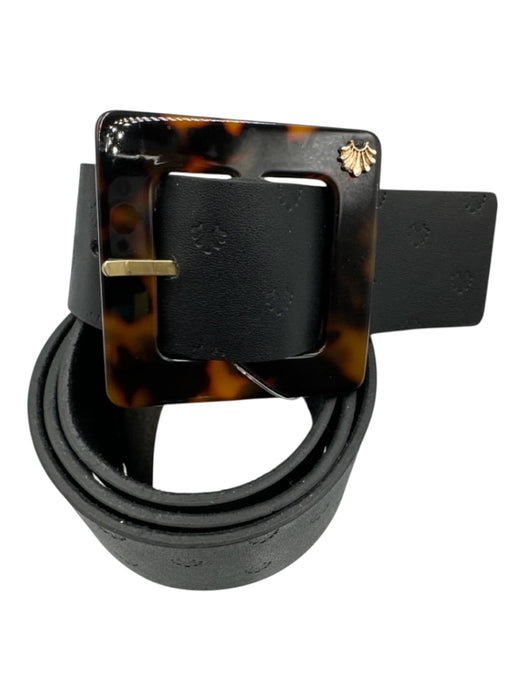 Lele Sadoughi Black Leather Suede Tortoiseshell Buckle Square Buckle Belts Black / Est M