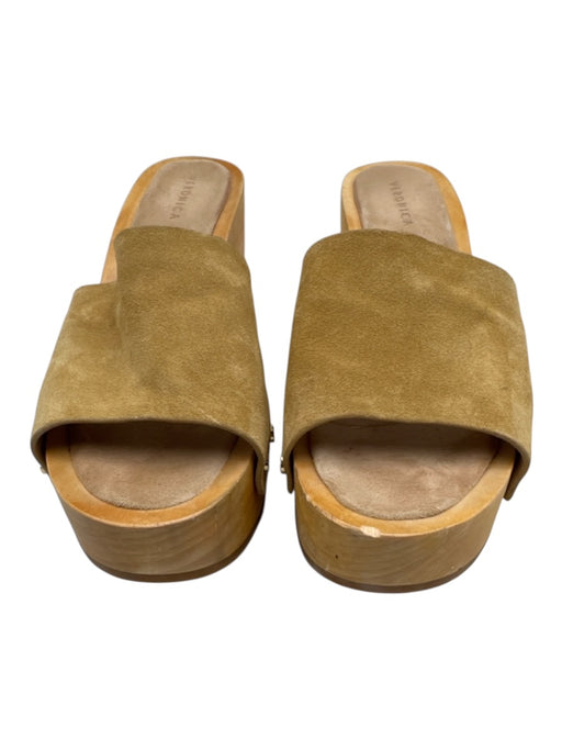 Veronica Beard Shoe Size 7 Yellow Beige Leather Upper Suede Mule Slide Sandals Yellow Beige / 7