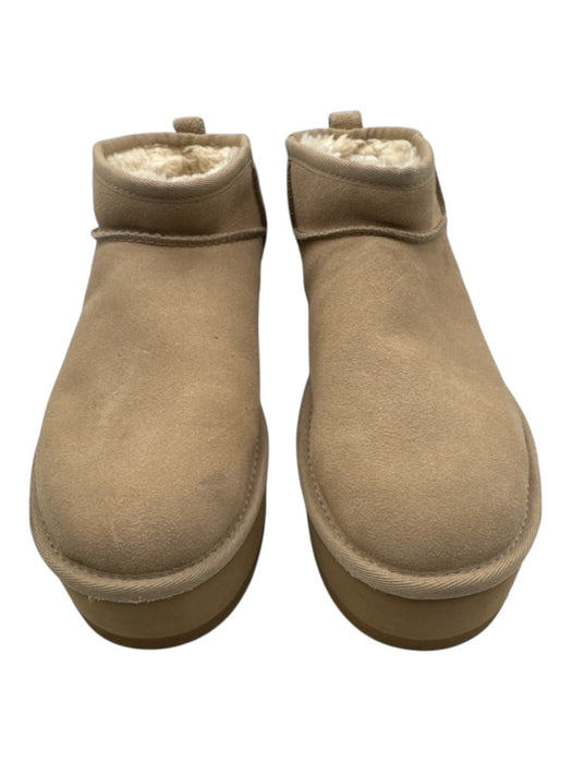 Ugg Shoe Size 7 Beige Leather Upper Suede Shearling Lined Platform Boots Beige / 7