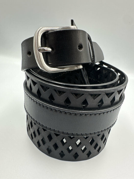 Black Leather Laser Cut Diamond Wide Belts
